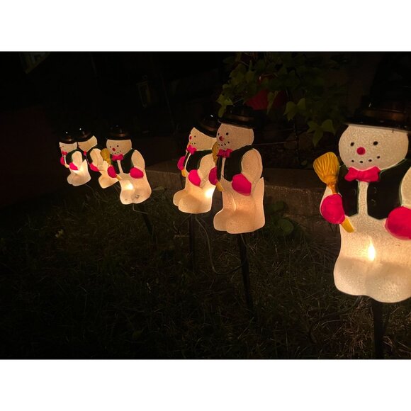 Vintage Blow Mold Christmas Holiday Winter Snowmen Light Up Pathway Stakes - Wor - Picture 6 of 10